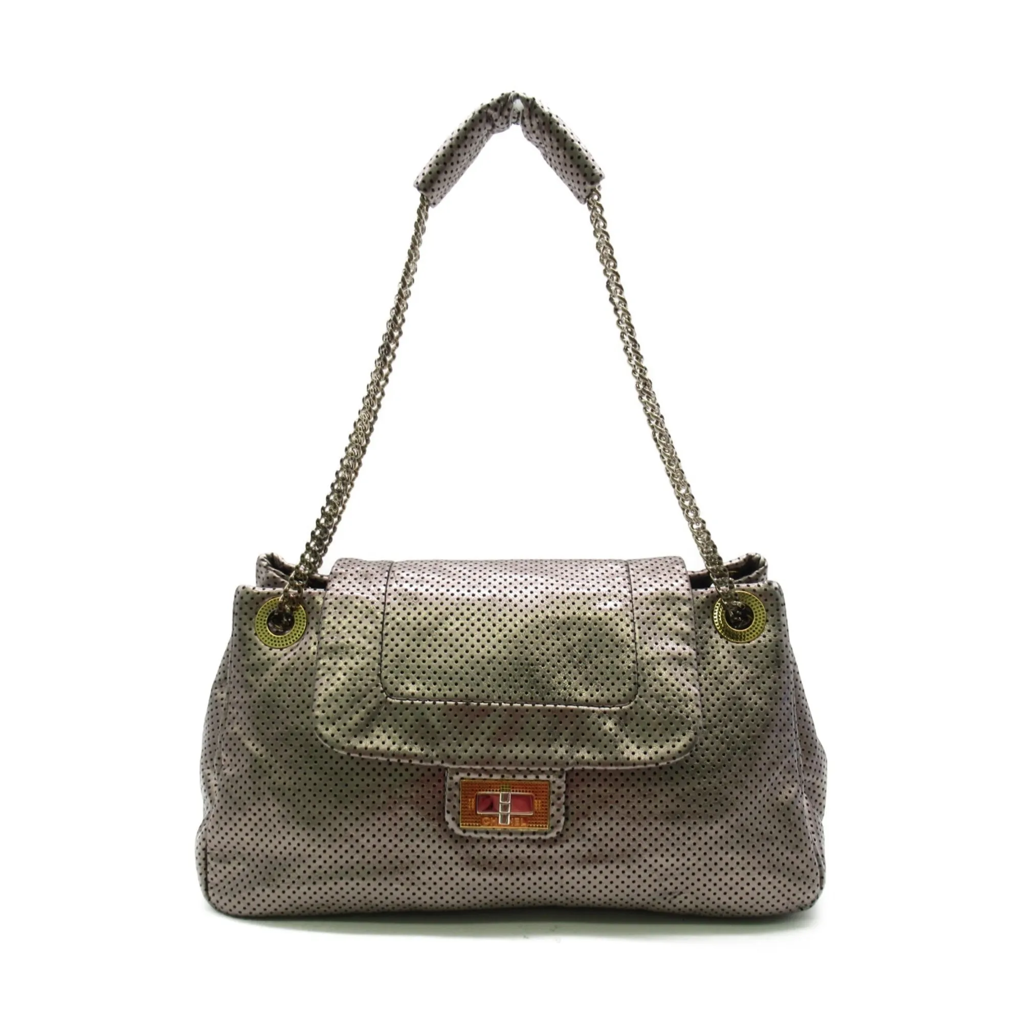 CHANEL 2.55 ChainShoulder Bag Silver metallic leather