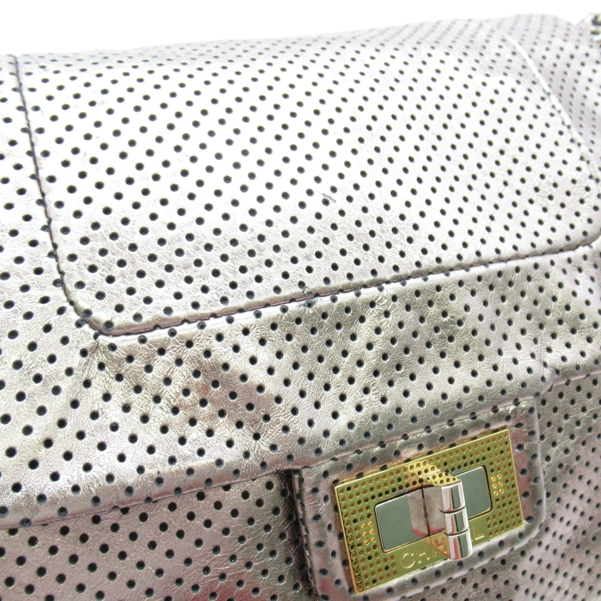 CHANEL 2.55 ChainShoulder Bag Silver metallic leather