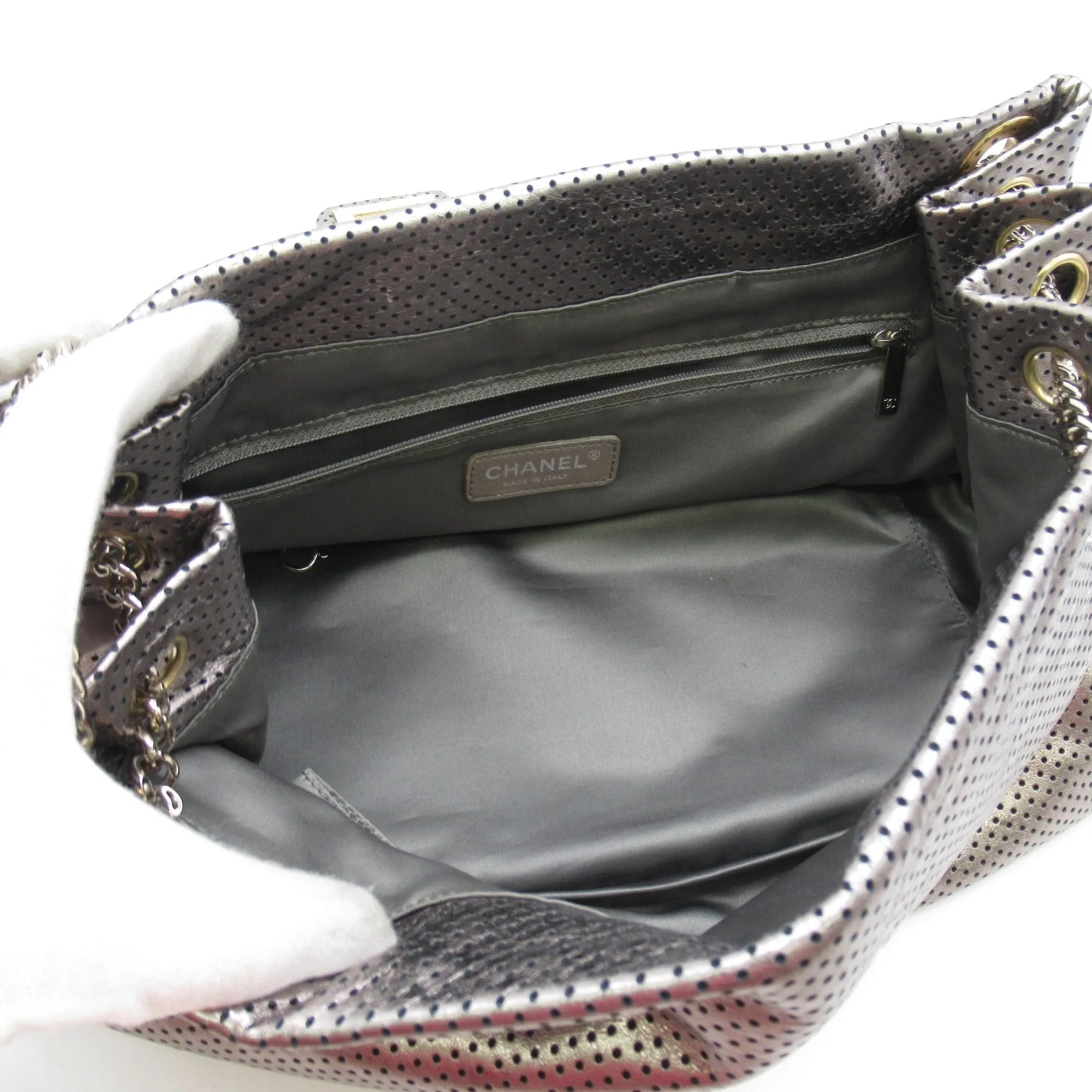 CHANEL 2.55 ChainShoulder Bag Silver metallic leather