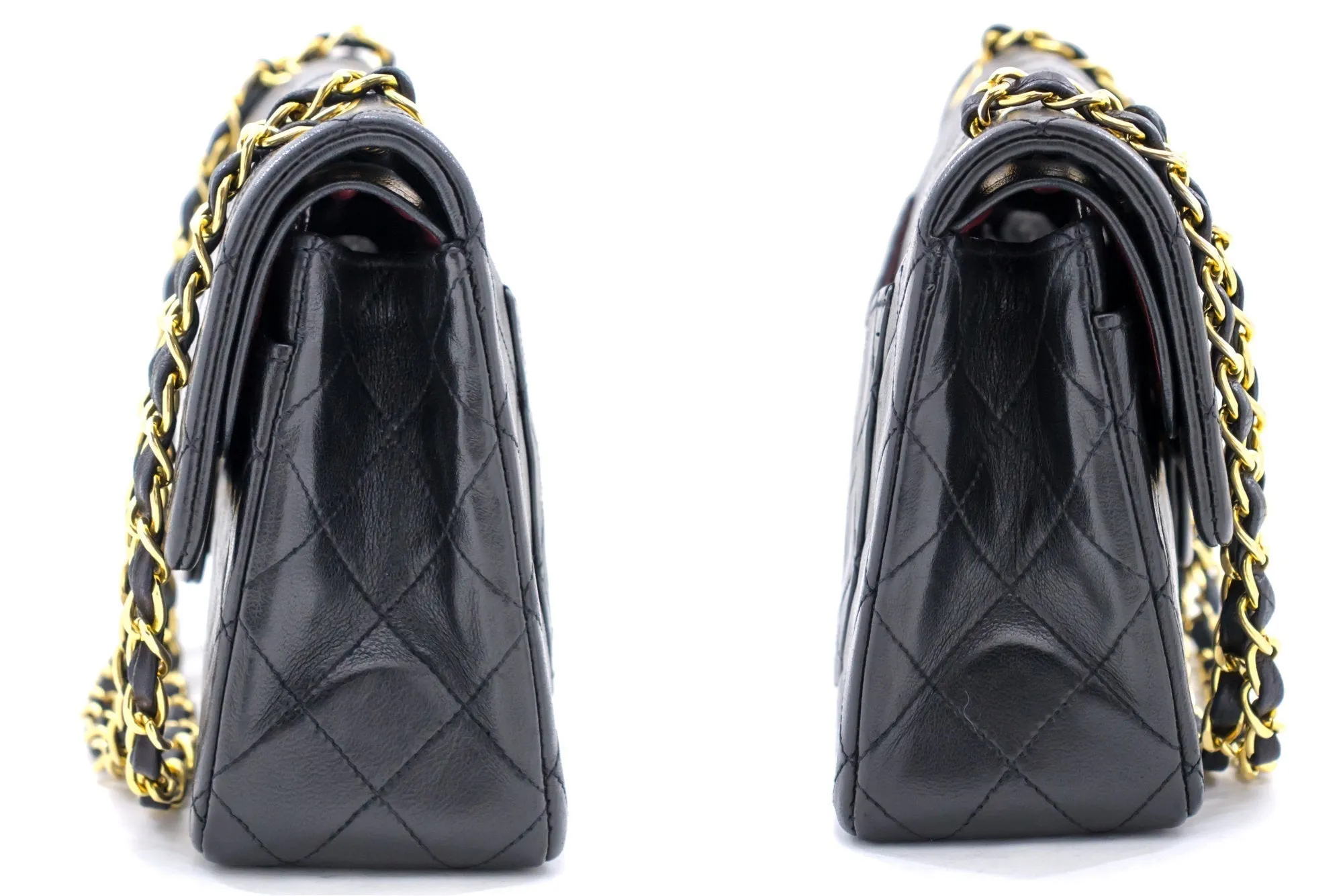 CHANEL 2.55 Double Flap Small Chain Shoulder Bag Black Lambskin h21