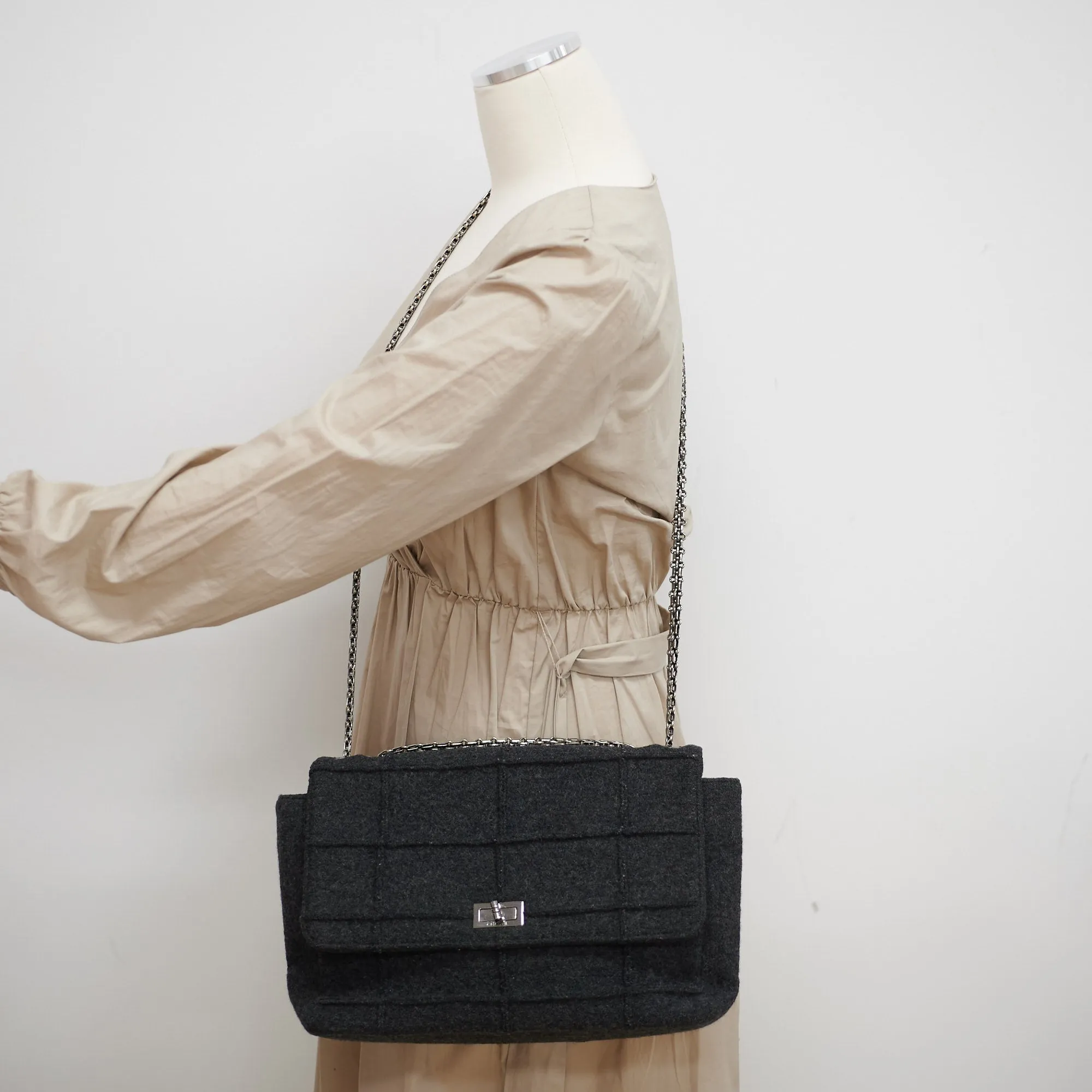 Chanel 2.55 Panelled Shoulder Bag Anthracite Grey