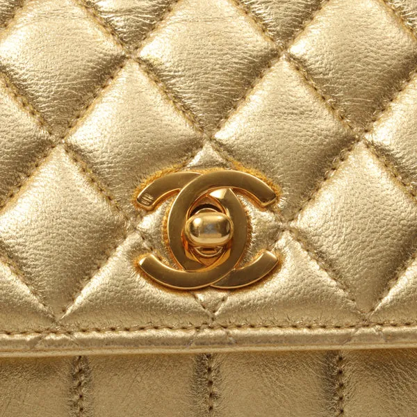 Chanel Around 1990 Made Design Stitchturn-Lock Shoulder Bag Gold
