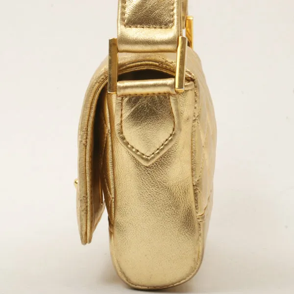 Chanel Around 1990 Made Design Stitchturn-Lock Shoulder Bag Gold