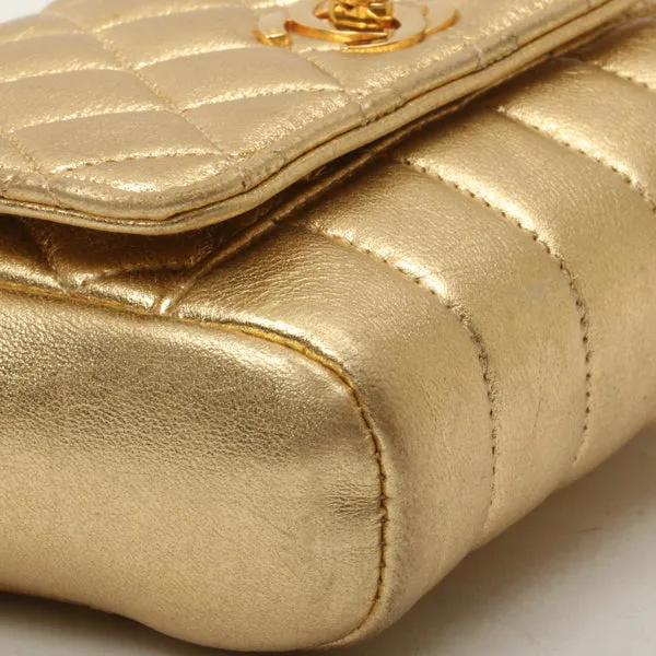 Chanel Around 1990 Made Design Stitchturn-Lock Shoulder Bag Gold