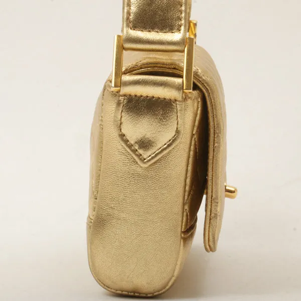 Chanel Around 1990 Made Design Stitchturn-Lock Shoulder Bag Gold