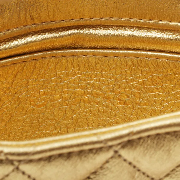 Chanel Around 1990 Made Design Stitchturn-Lock Shoulder Bag Gold