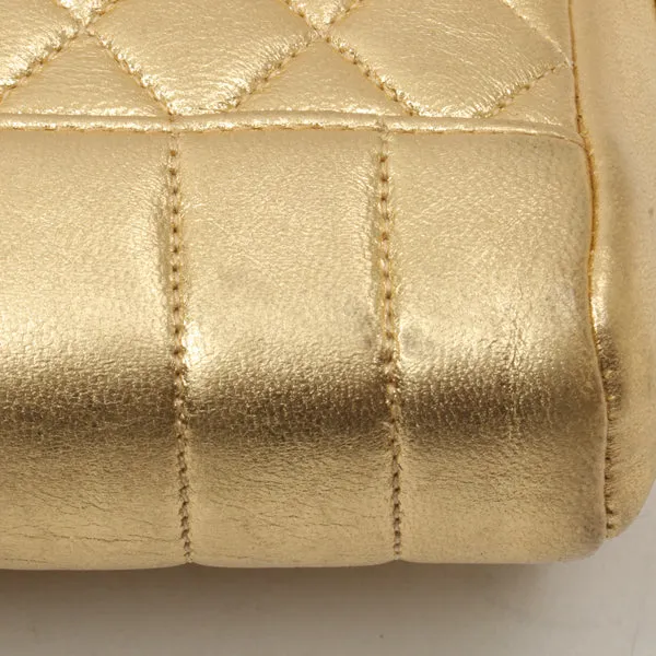 Chanel Around 1990 Made Design Stitchturn-Lock Shoulder Bag Gold