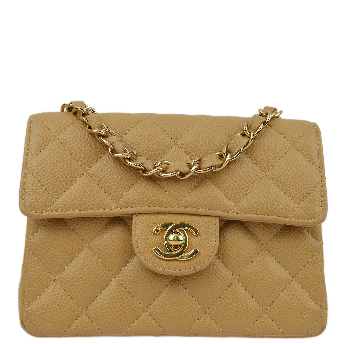 Chanel Beige Caviar Mini Classic Square Flap Shoulder Bag 17