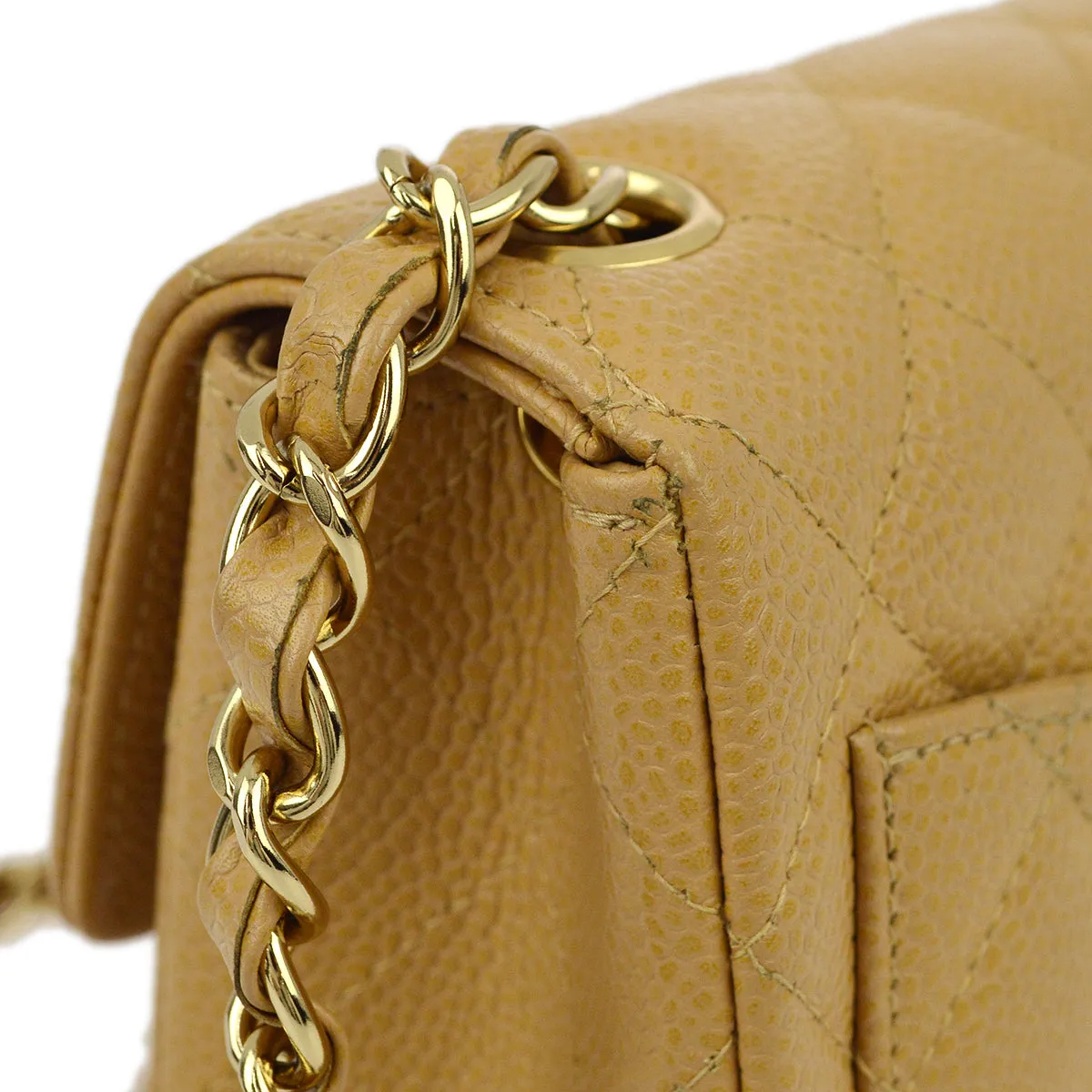Chanel Beige Caviar Mini Classic Square Flap Shoulder Bag 17
