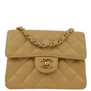 Chanel Beige Caviar Mini Classic Square Flap Shoulder Bag 17