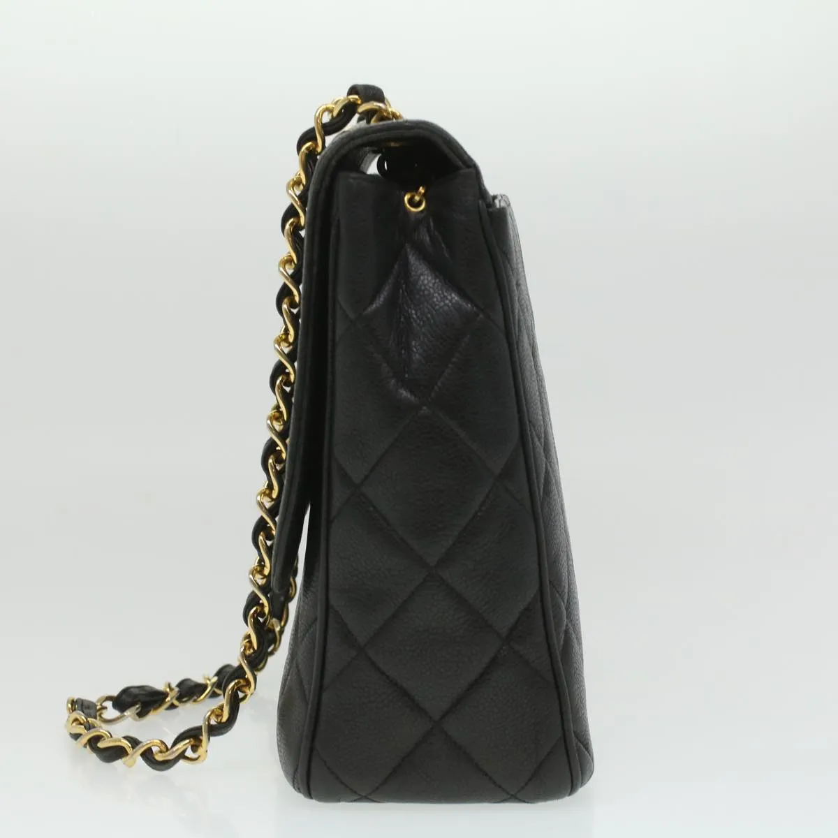 CHANEL Big Matelasse Turn Lock Shoulder Bag Caviar Skin Black CC Auth 32155A
