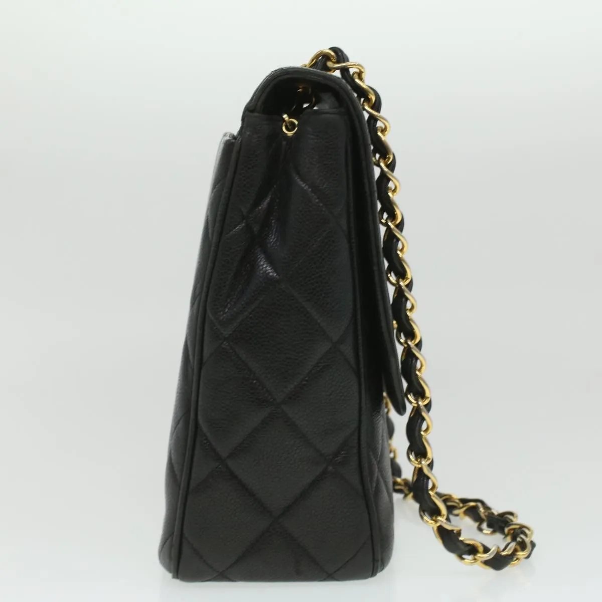 CHANEL Big Matelasse Turn Lock Shoulder Bag Caviar Skin Black CC Auth 32155A