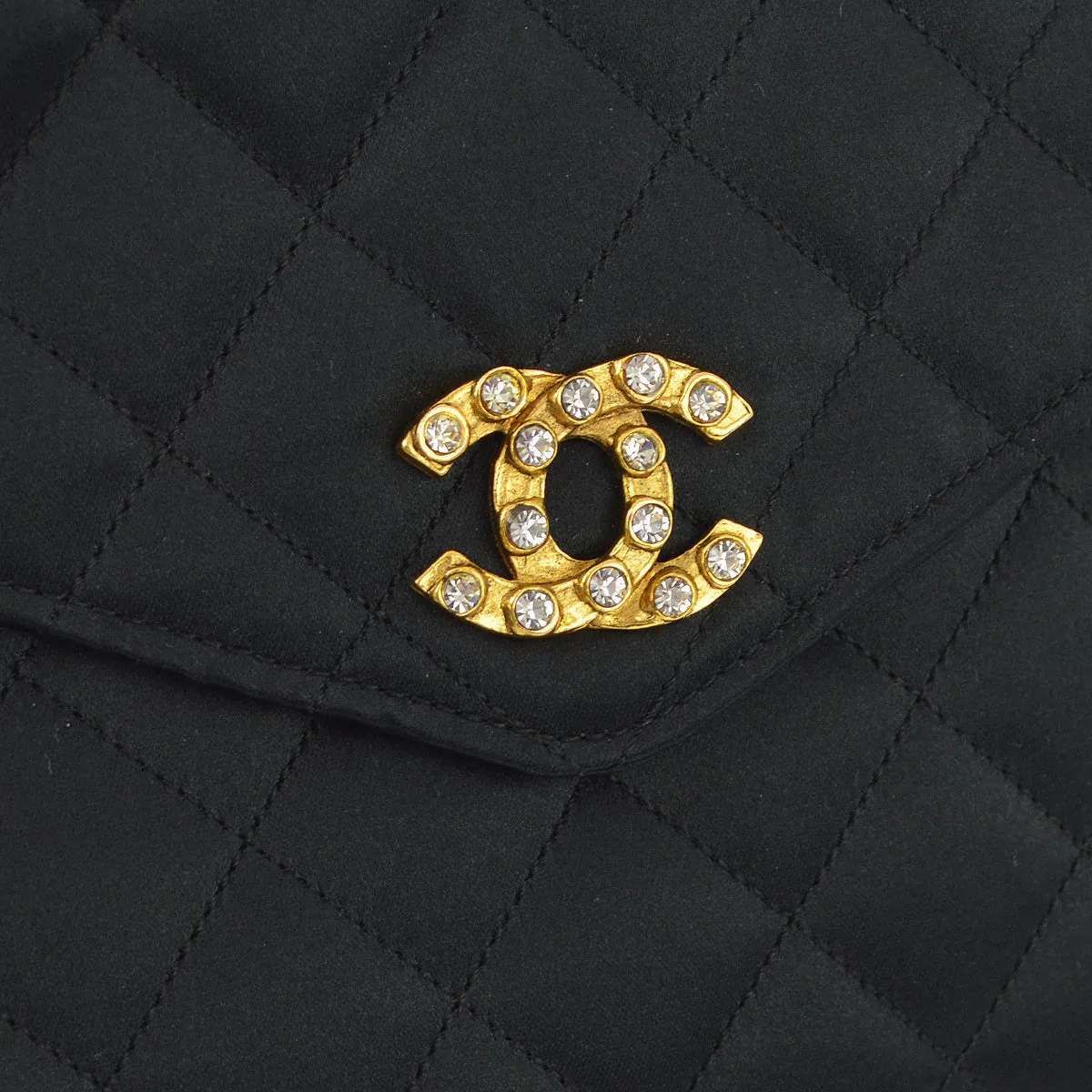 Chanel Black Satin Rhinestone Chain Shoulder Bag