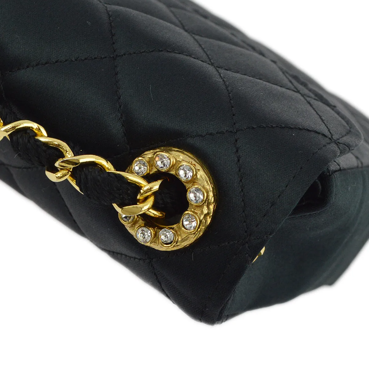 Chanel Black Satin Rhinestone Chain Shoulder Bag