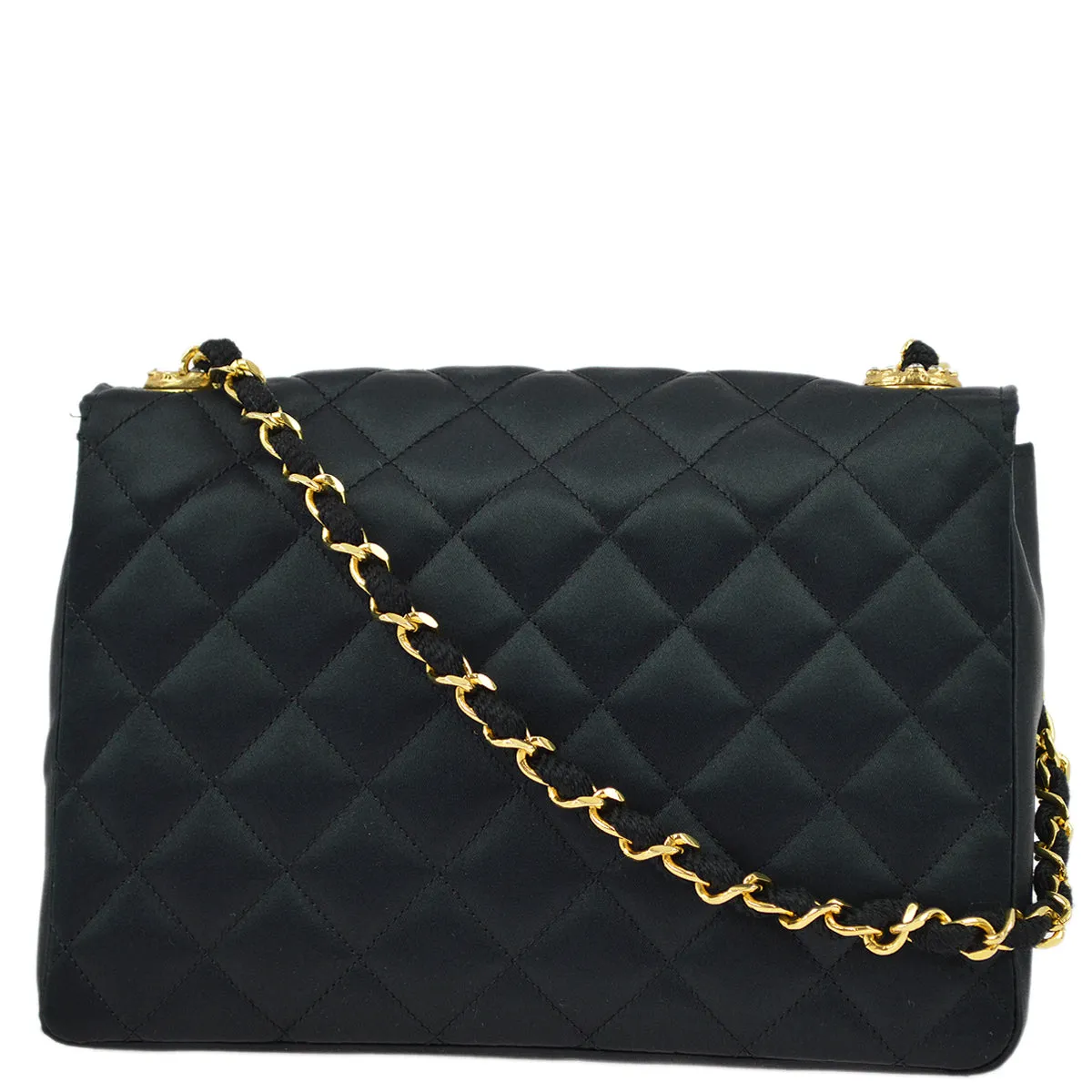 Chanel Black Satin Rhinestone Chain Shoulder Bag