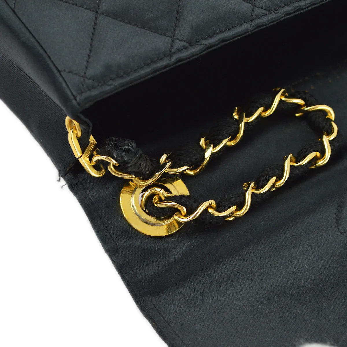 Chanel Black Satin Rhinestone Chain Shoulder Bag