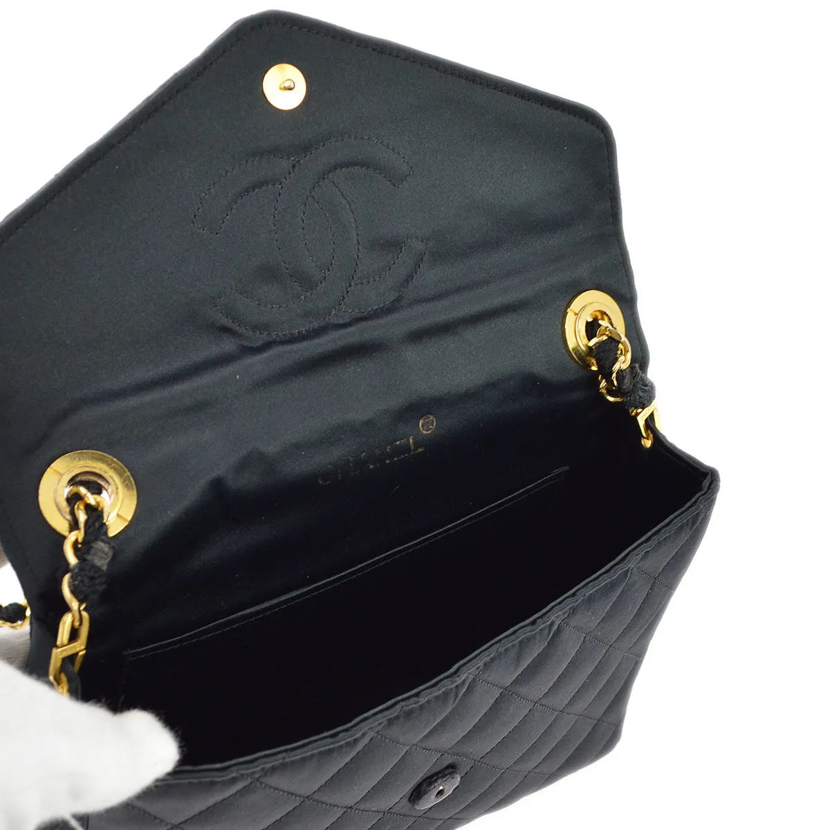 Chanel Black Satin Rhinestone Chain Shoulder Bag