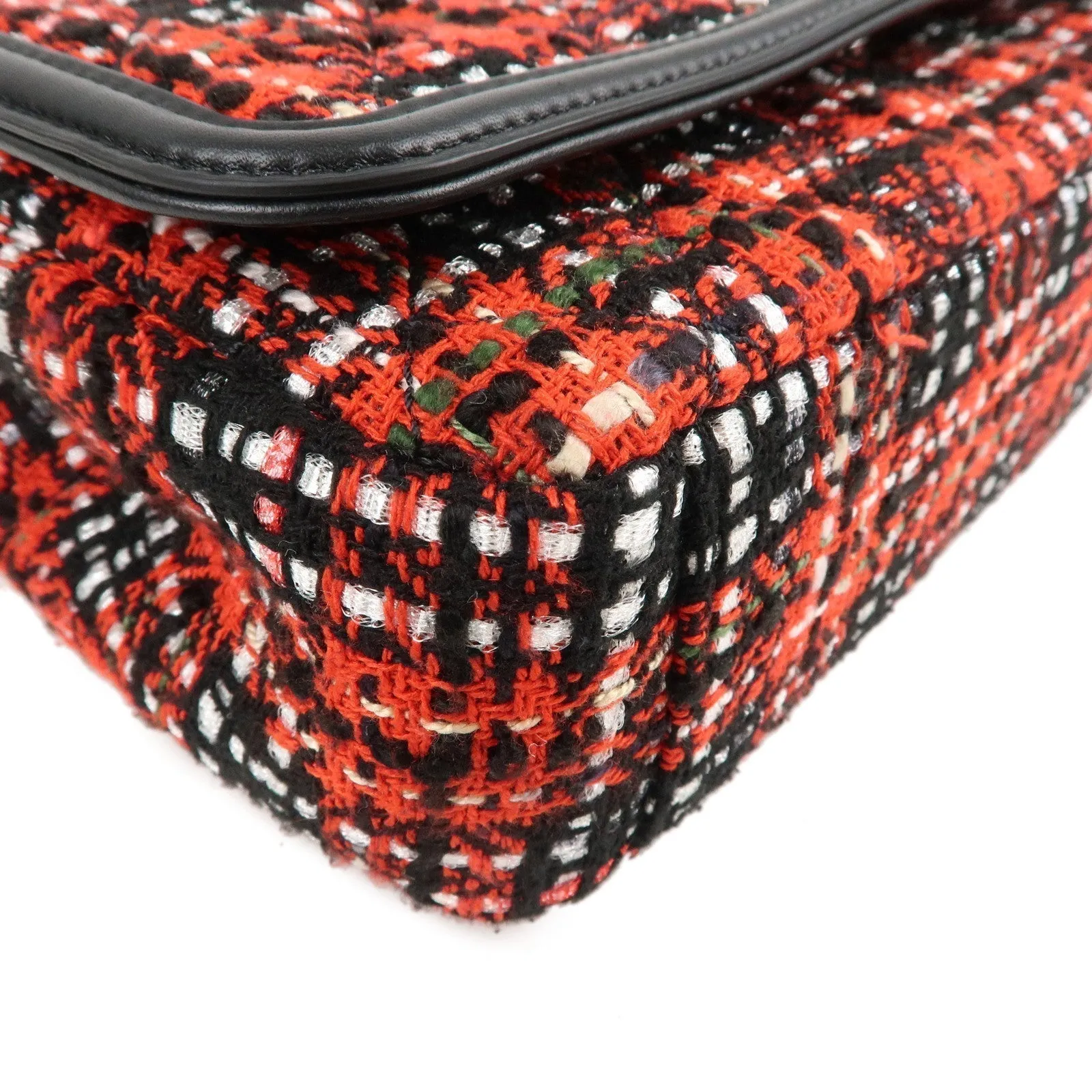 CHANEL CC Filigree Tweed Leather Shoulder Bag Red Black A93340