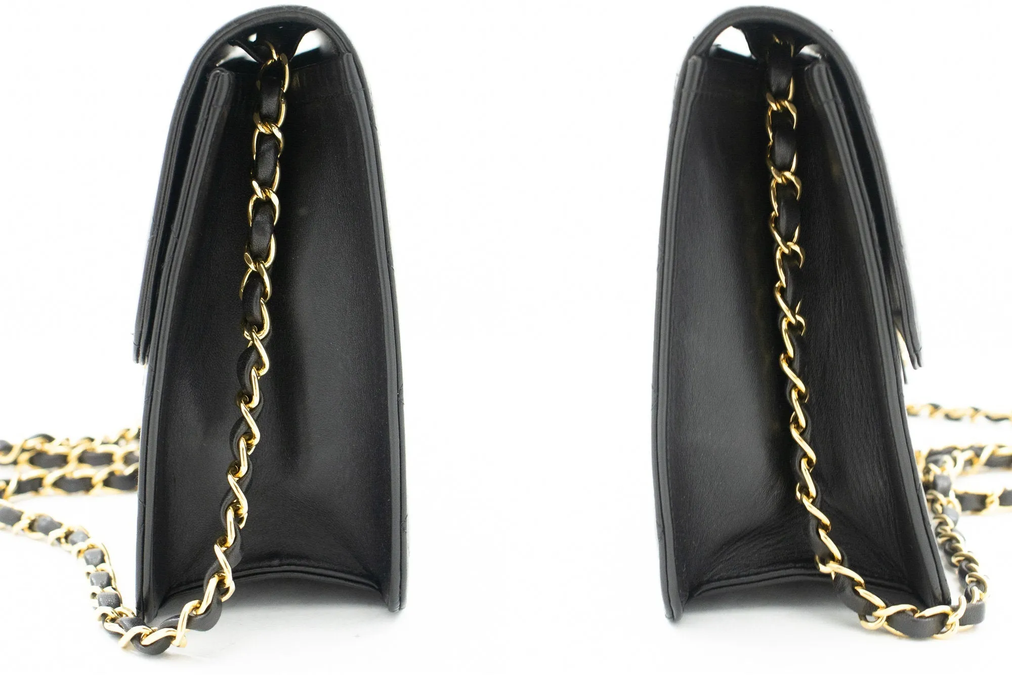 CHANEL Chain Shoulder Bag Clutch Black Quilted Flap Lambskin Purse j78