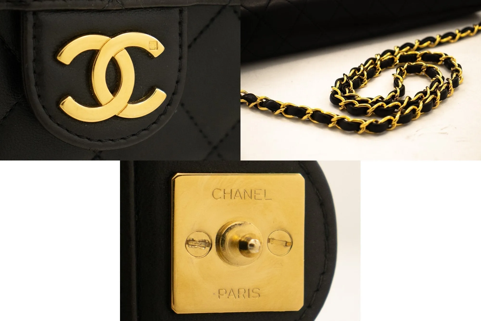 CHANEL Chain Shoulder Bag Clutch Black Quilted Flap Lambskin Purse j78