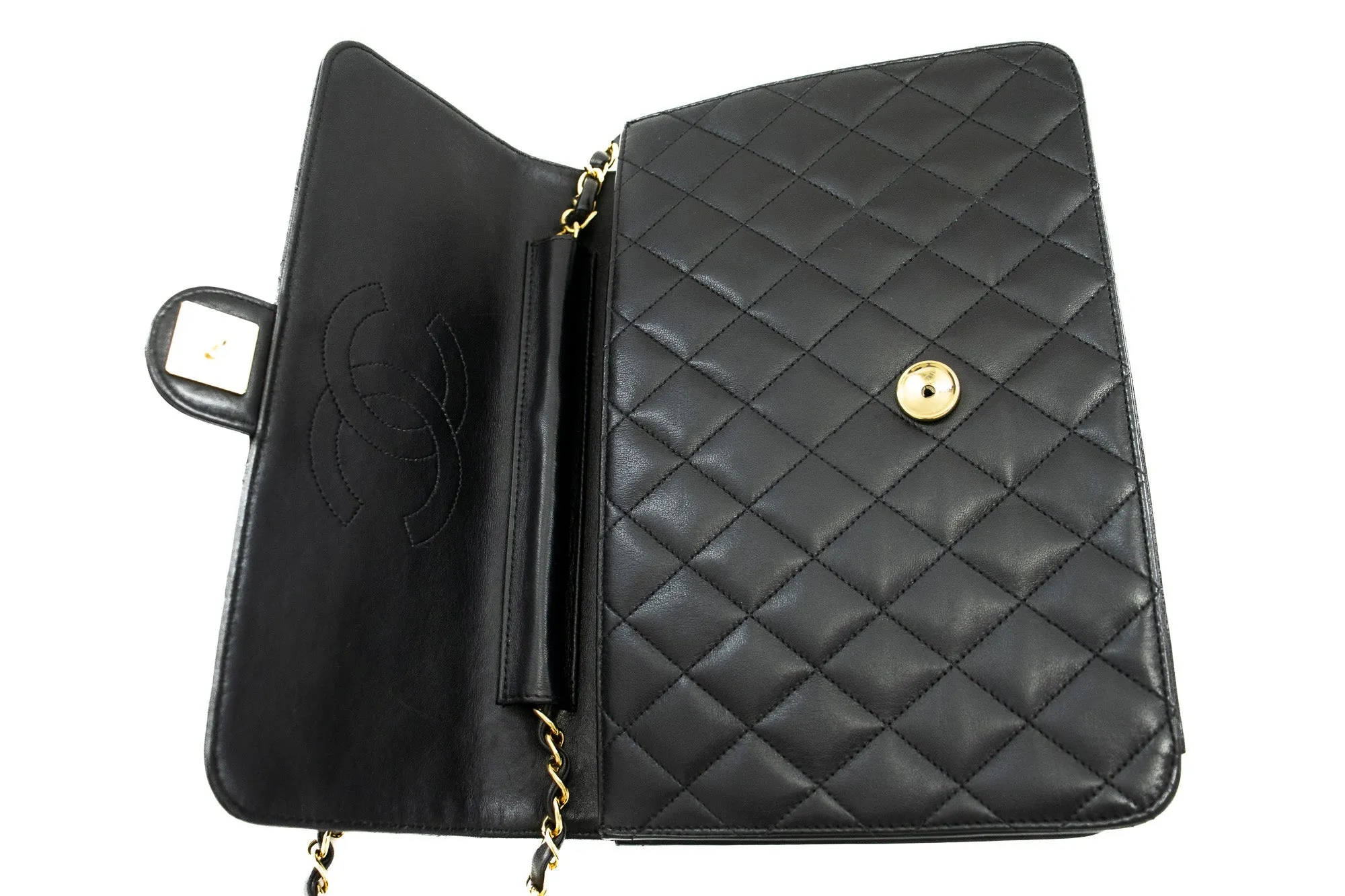 CHANEL Chain Shoulder Bag Clutch Black Quilted Flap Lambskin Purse j78
