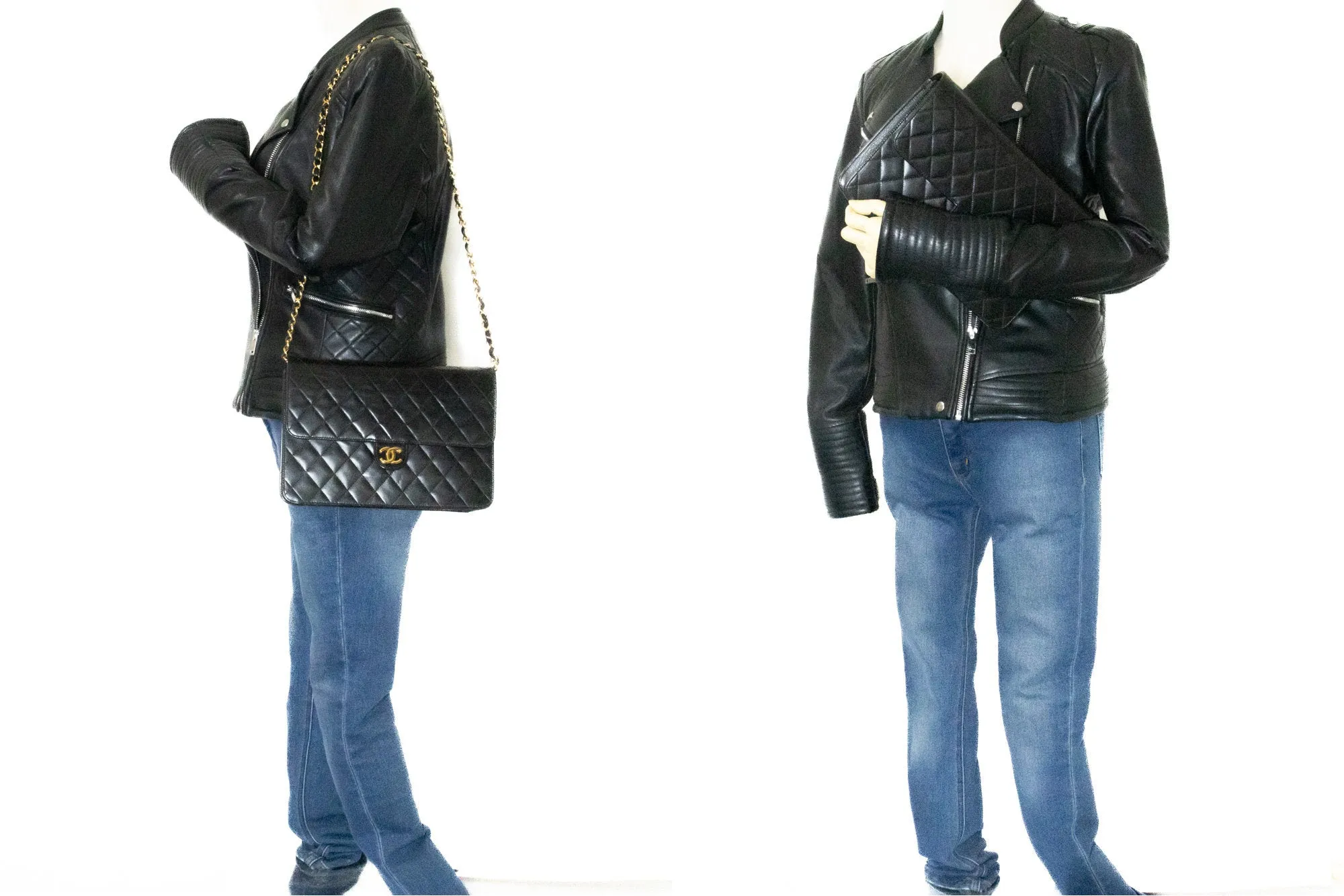 CHANEL Chain Shoulder Bag Clutch Black Quilted Flap Lambskin Purse j98
