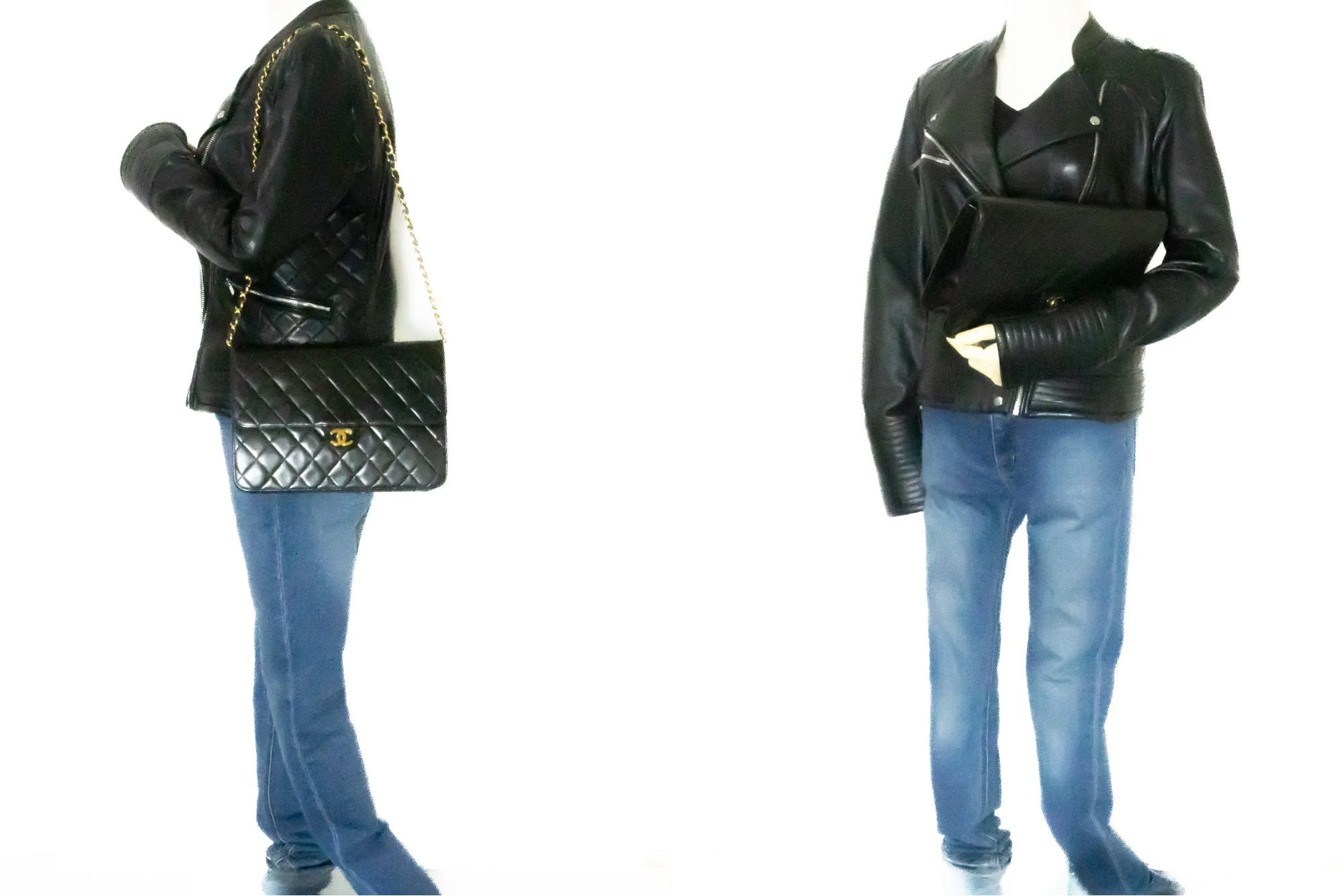 CHANEL Chain Shoulder Bag Clutch Black Quilted Flap Lambskin Purse k58