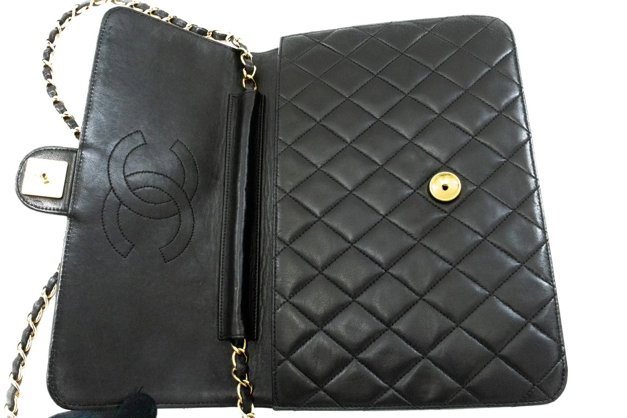 CHANEL Chain Shoulder Bag Clutch Black Quilted Flap Lambskin Purse k58