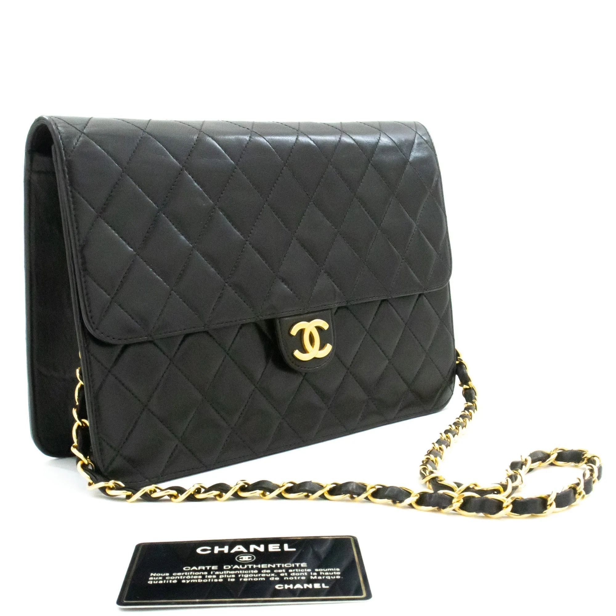 CHANEL Chain Shoulder Bag Clutch Black Quilted Flap Lambskin Purse k58
