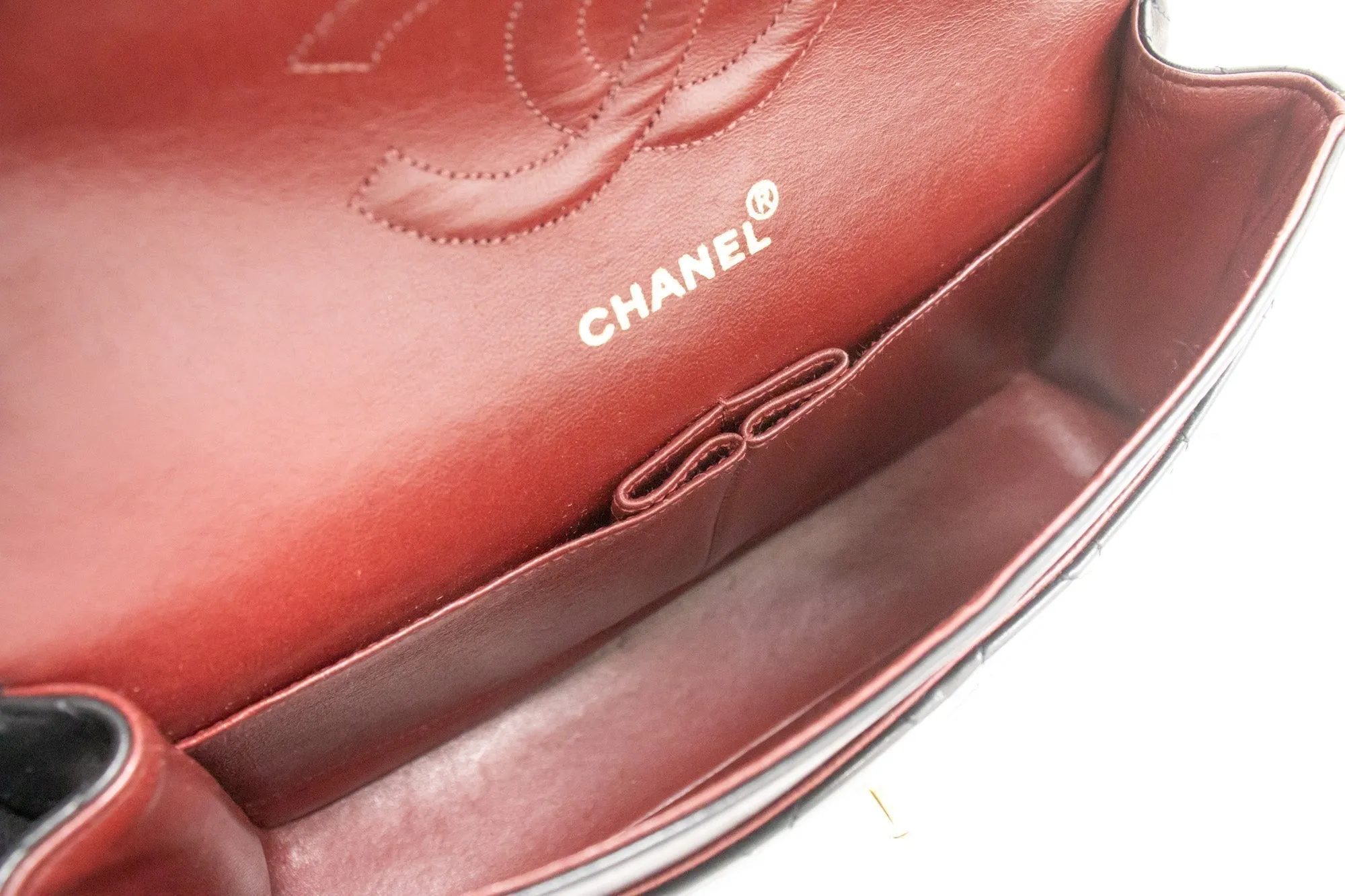 CHANEL Classic Double Flap 10" Chain Shoulder Bag Black Lambskin k76