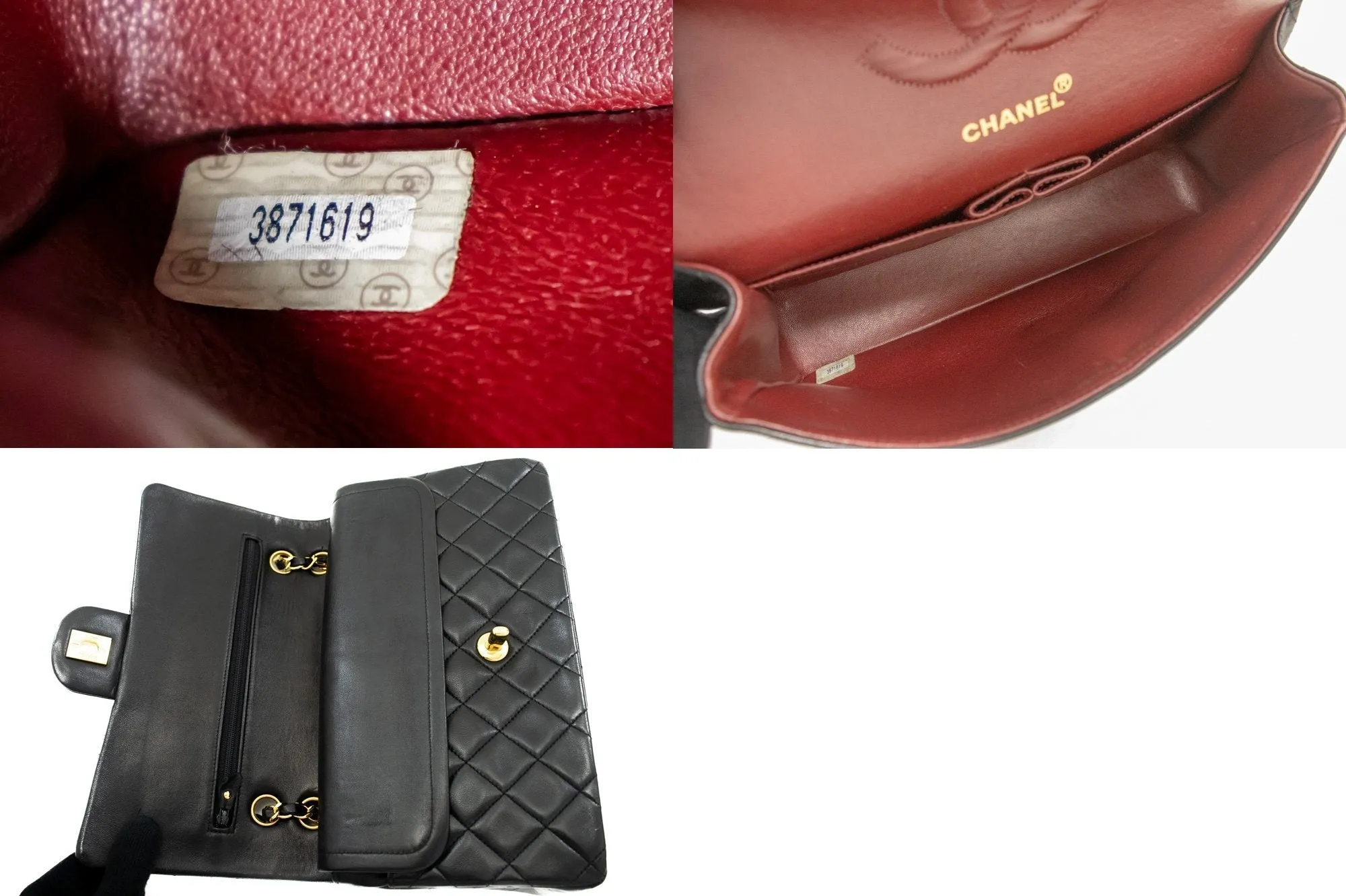 CHANEL Classic Double Flap 10" Chain Shoulder Bag Black Lambskin k76
