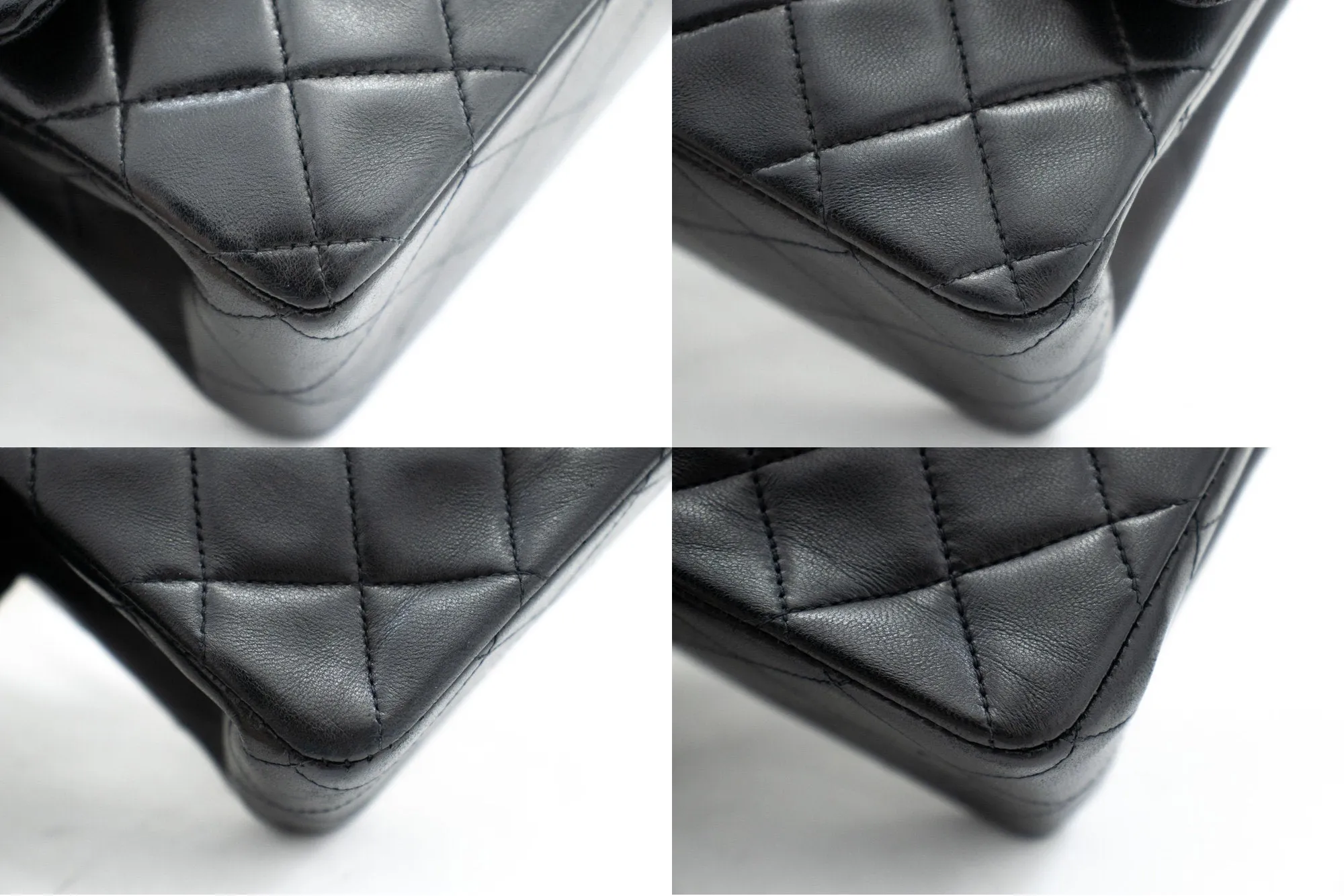 CHANEL Classic Double Flap 10" Chain Shoulder Bag Black Lambskin k76