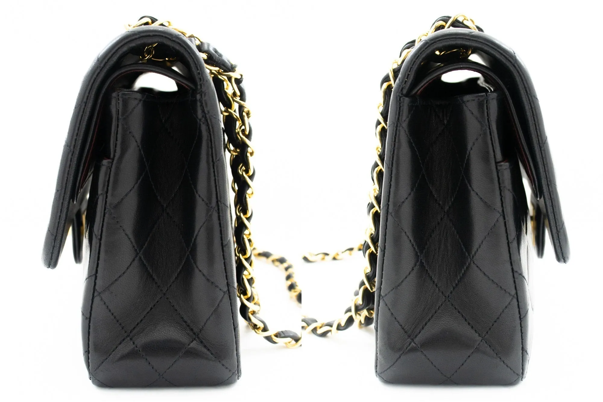 CHANEL Classic Double Flap 10" Chain Shoulder Bag Black Lambskin k76