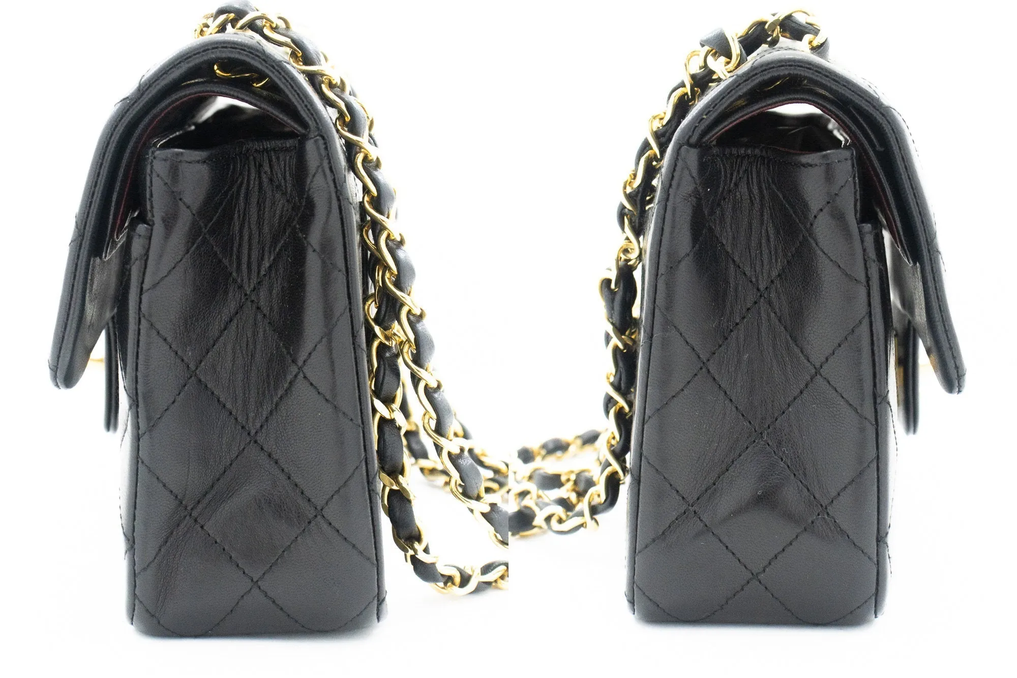 CHANEL Classic Double Flap 9" Chain Shoulder Bag Black Lambskin k10