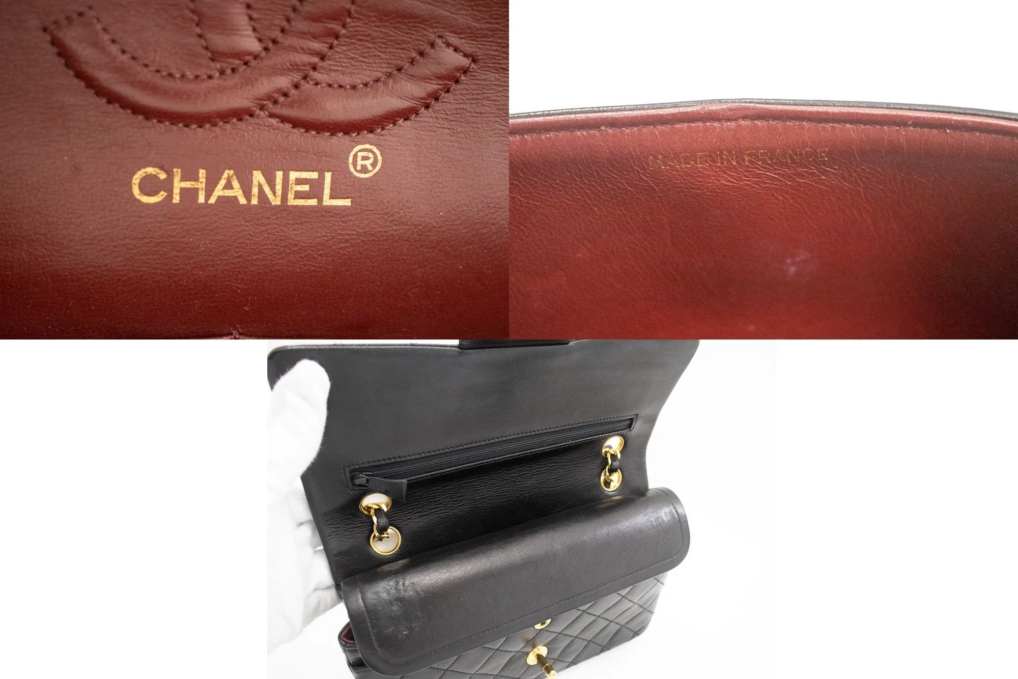 CHANEL Classic Double Flap 9" Chain Shoulder Bag Black Lambskin k10