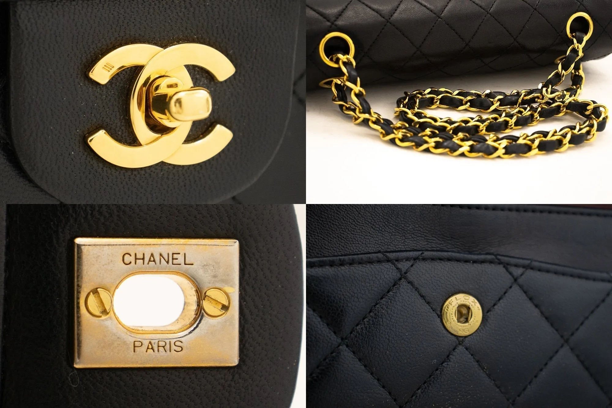 CHANEL Classic Double Flap 9" Chain Shoulder Bag Black Lambskin k10