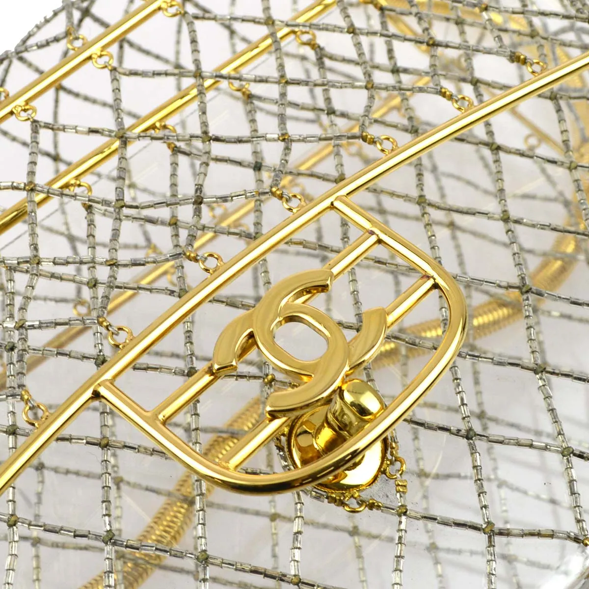 Chanel * Clear Gold Beaded Flap Shoulder Bag Medium
