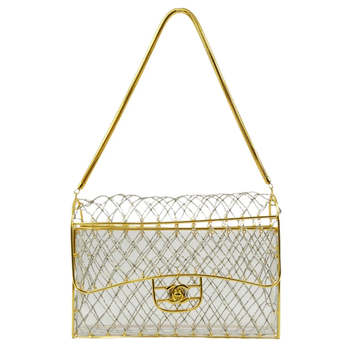 Chanel * Clear Gold Beaded Flap Shoulder Bag Medium