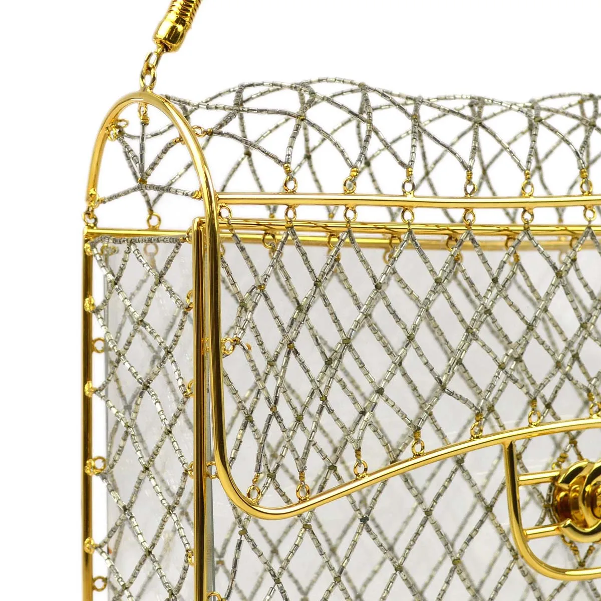 Chanel * Clear Gold Beaded Flap Shoulder Bag Medium