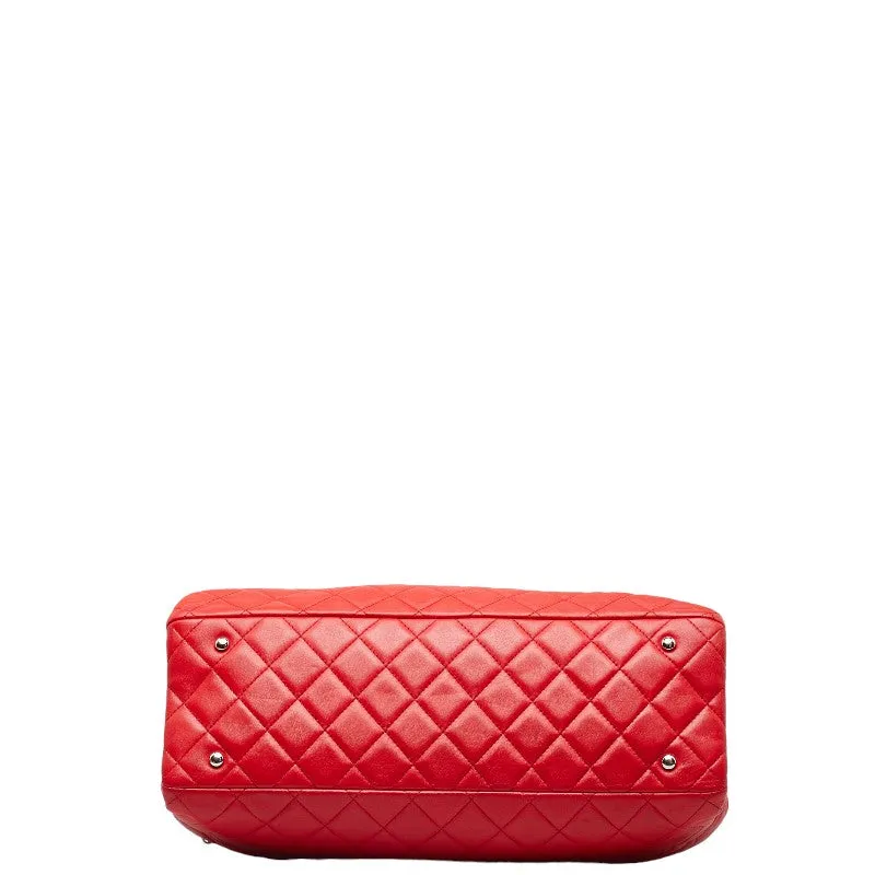 Chanel Coco Chain Matrasse Chain Shoulder Bag Tote Red Silver Leather  Chanel