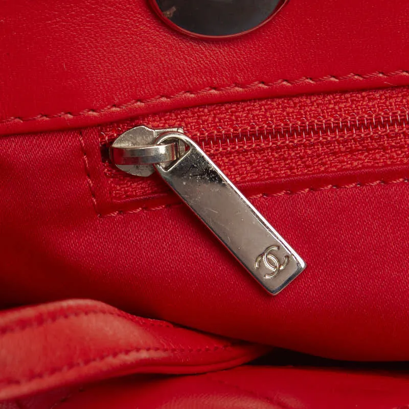 Chanel Coco Chain Matrasse Chain Shoulder Bag Tote Red Silver Leather  Chanel