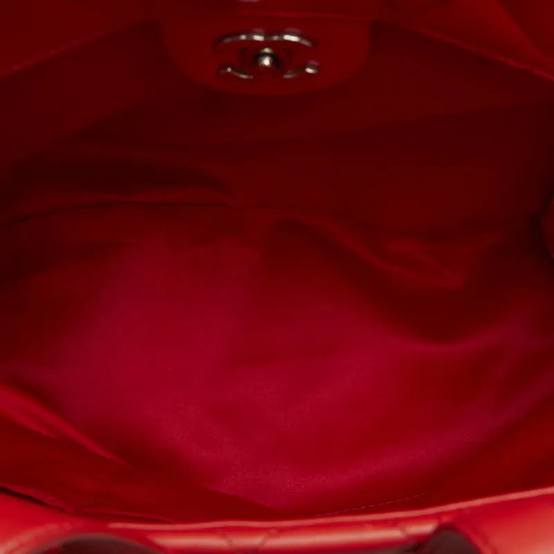 Chanel Coco Chain Matrasse Chain Shoulder Bag Tote Red Silver Leather  Chanel