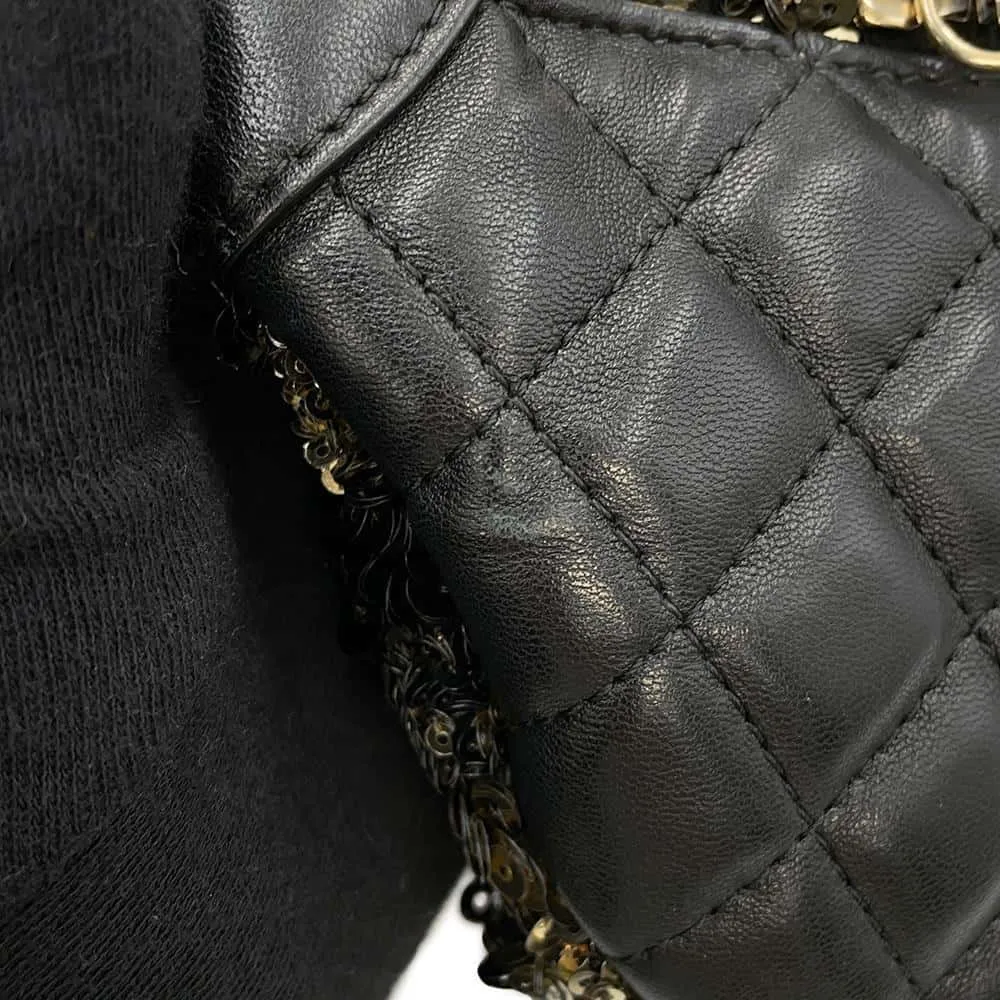 CHANEL Cruise Line Matelasse ChainShoulder Bag Black/Gold Sequins Leather