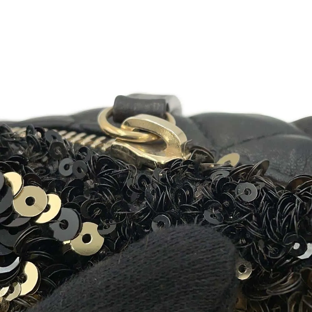 CHANEL Cruise Line Matelasse ChainShoulder Bag Black/Gold Sequins Leather