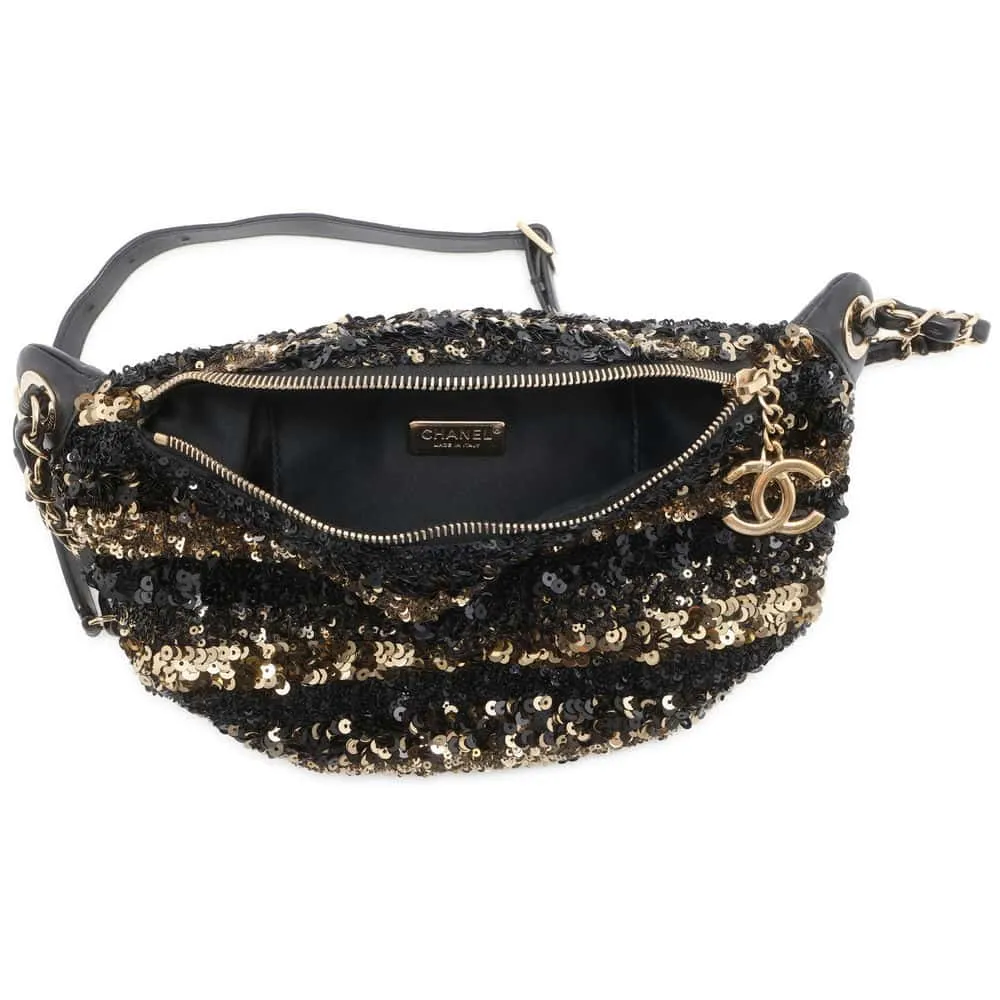 CHANEL Cruise Line Matelasse ChainShoulder Bag Black/Gold Sequins Leather