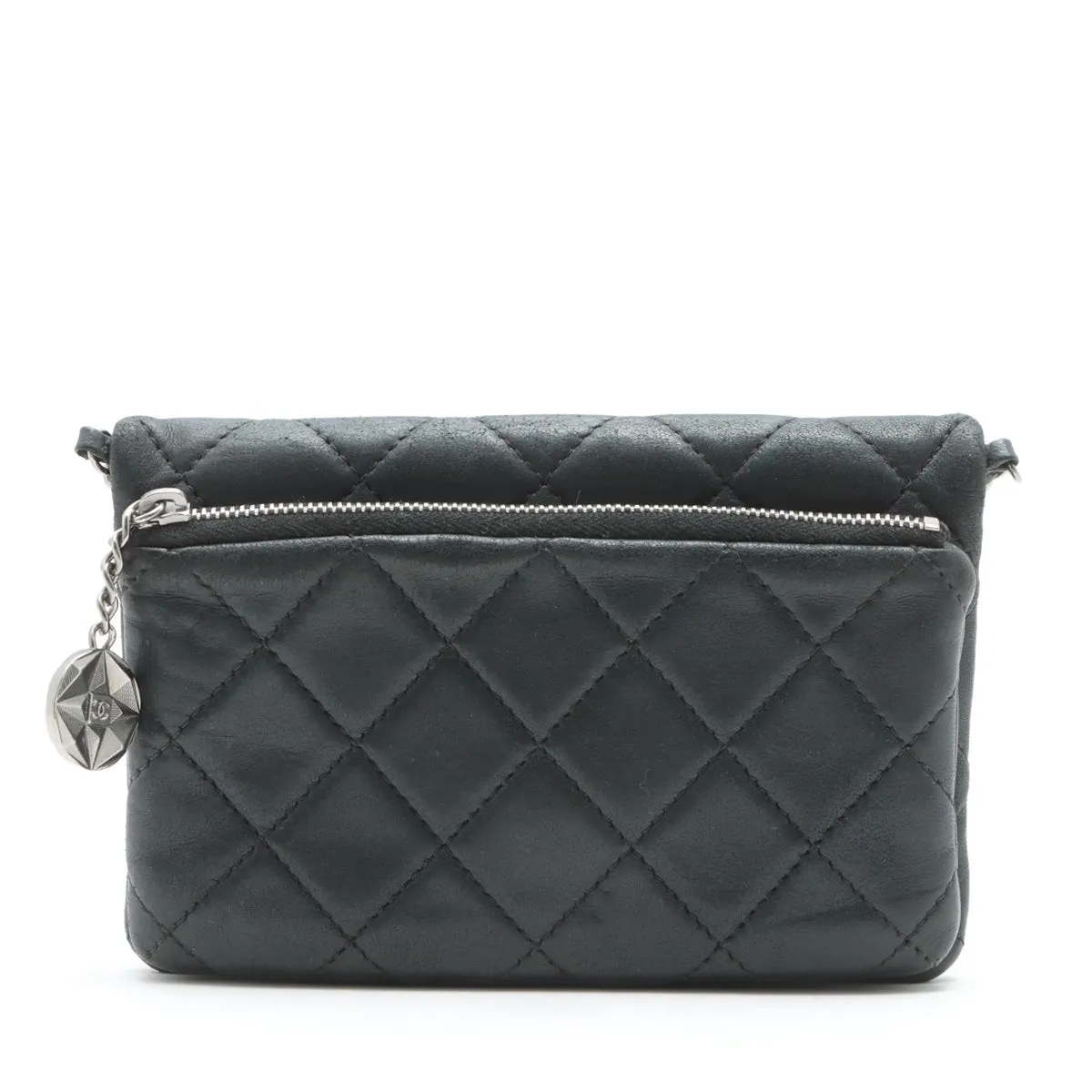 Chanel Lambskin  Chain Shoulder Bag Black Silver Gold  17th