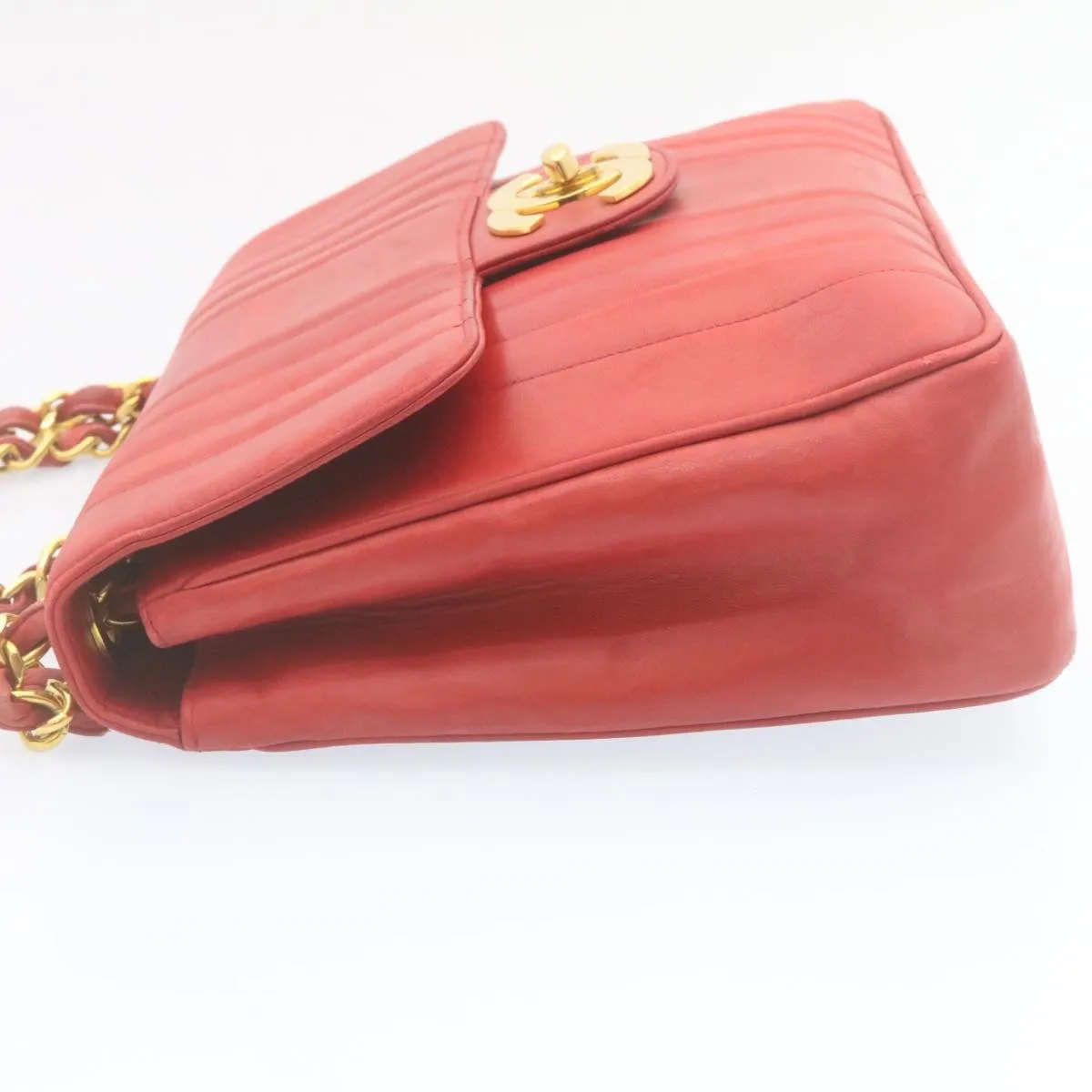 CHANEL Mademoiselle Big Coco Double Chain Shoulder Bag Lamb Skin Red Auth 29129A