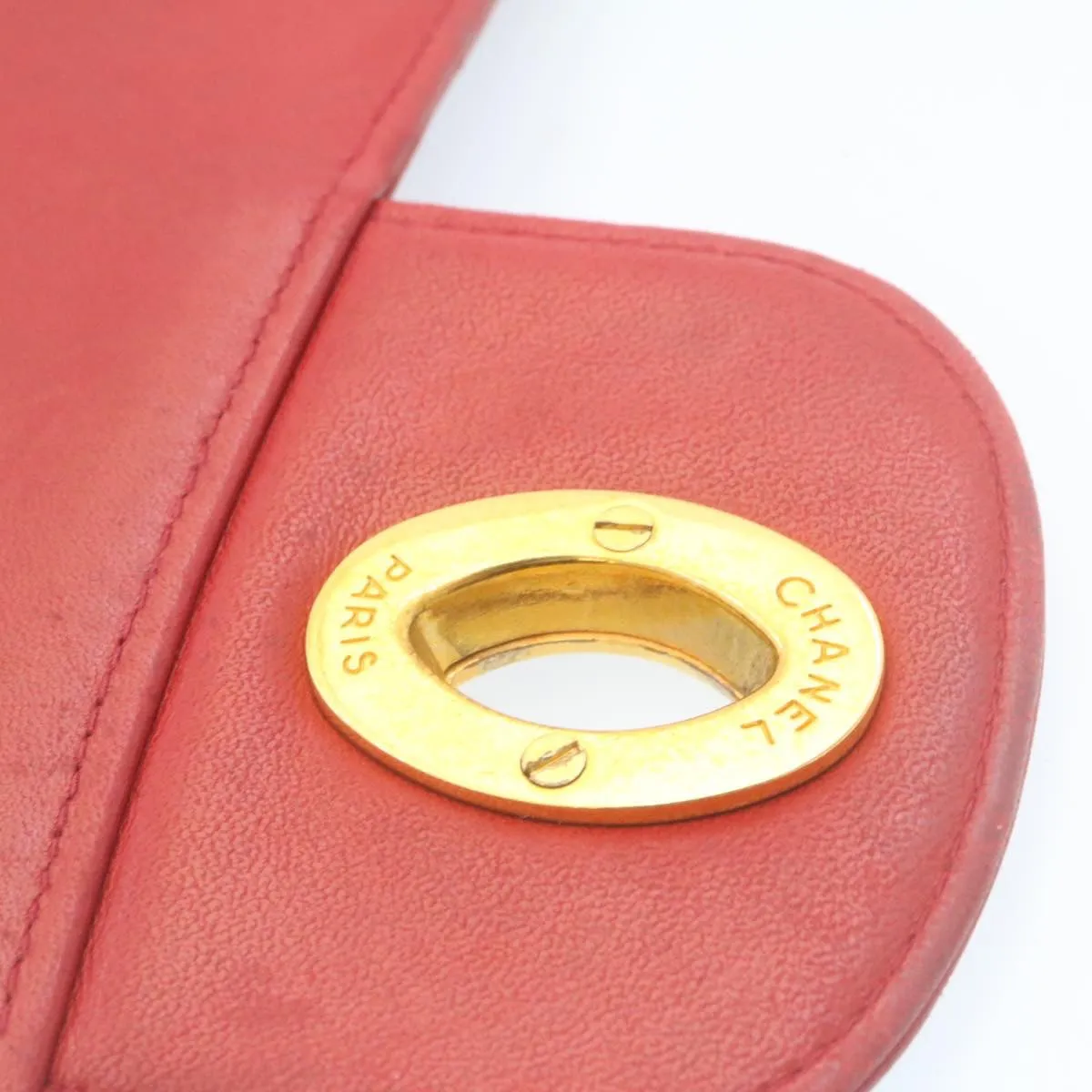 CHANEL Mademoiselle Big Coco Double Chain Shoulder Bag Lamb Skin Red Auth 29129A