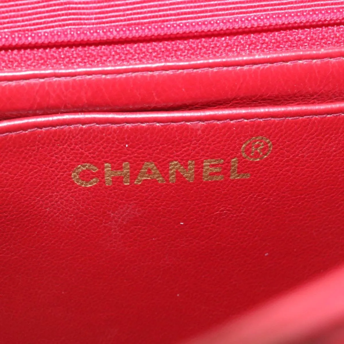 CHANEL Mademoiselle Big Coco Double Chain Shoulder Bag Lamb Skin Red Auth 29129A