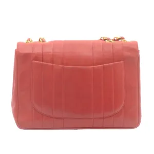 CHANEL Mademoiselle Big Coco Double Chain Shoulder Bag Lamb Skin Red Auth 29129A